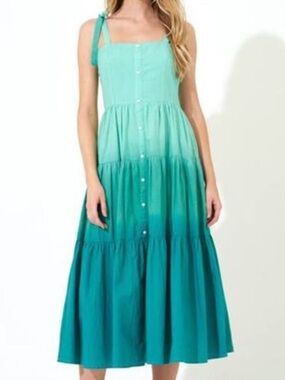 Oliphant 🌹Women’s Green Ombre Tiered Button-Front Sundress